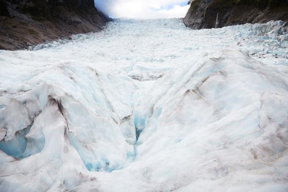Fox Glacier, Gletscher, bewoelkt, morgens, Morgentour, Heli Hike, Gletschereis
