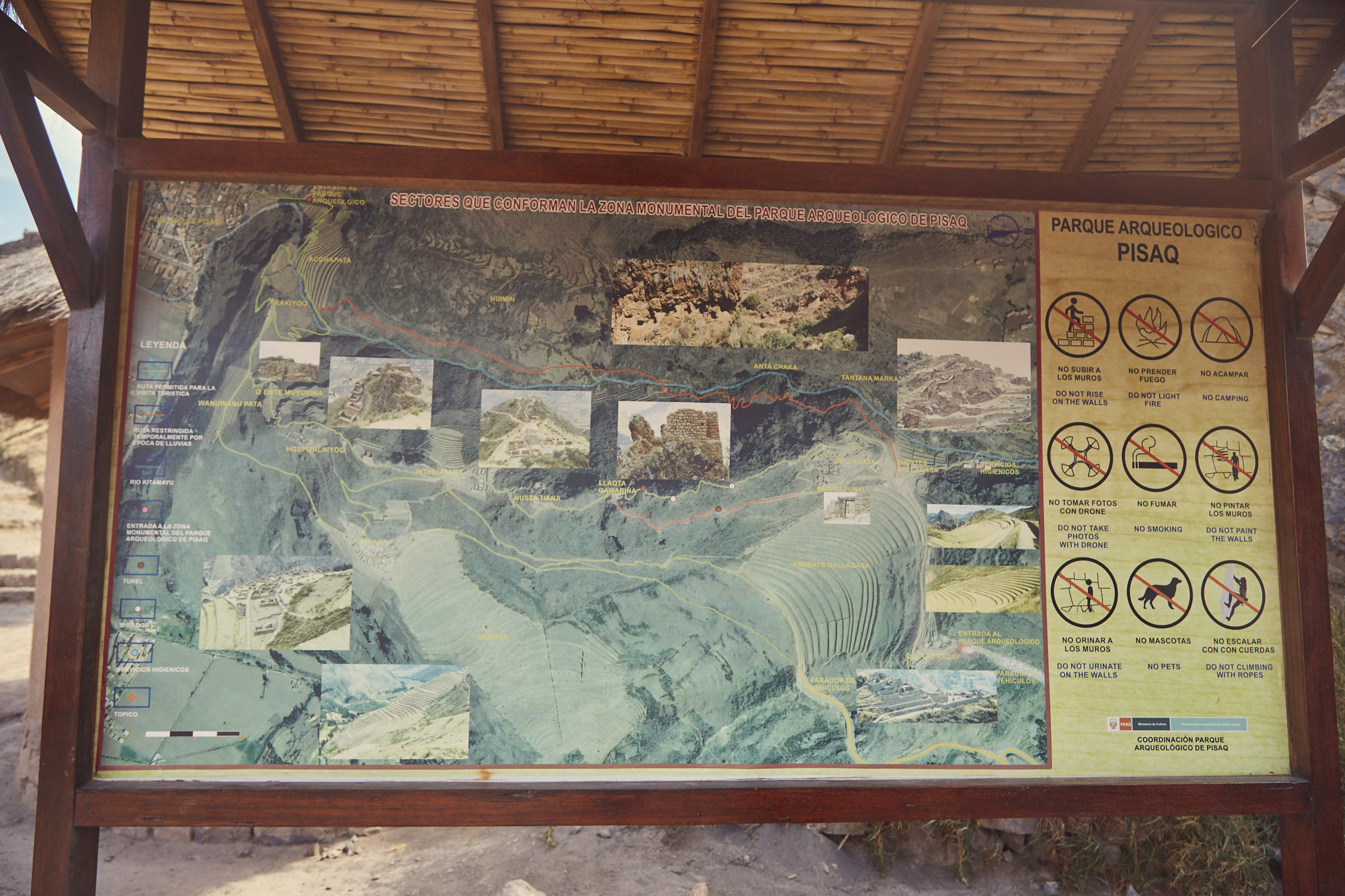 Karte der Wanderwege bei den Pisac Ruinen in Peru